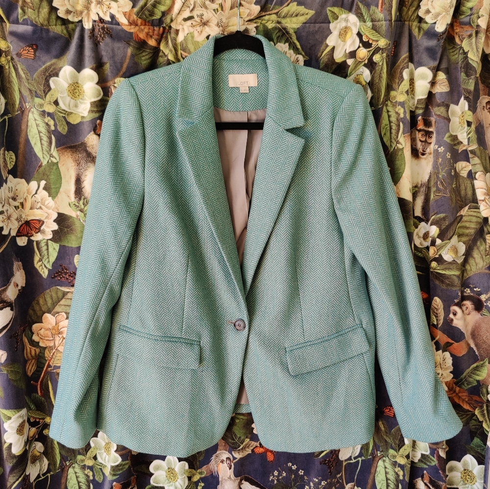 Loft turquoise tweed wool blazer w grey lining
